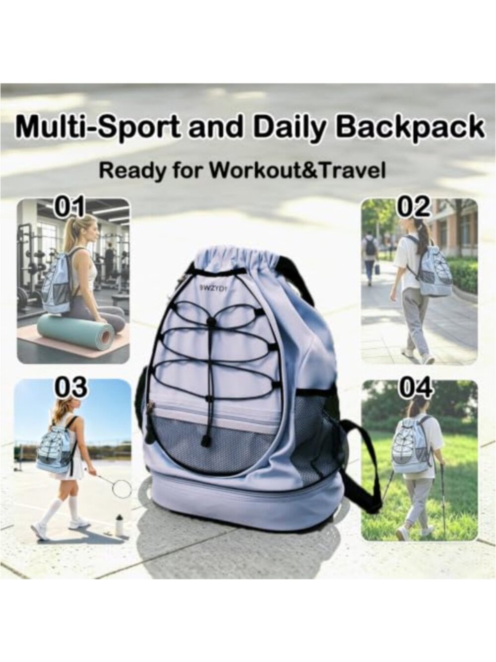 Ultra-Lightweight Drawstring Backpack 2 Racket Slots Ventilated Shoe Pocket - Picture 5 of 5